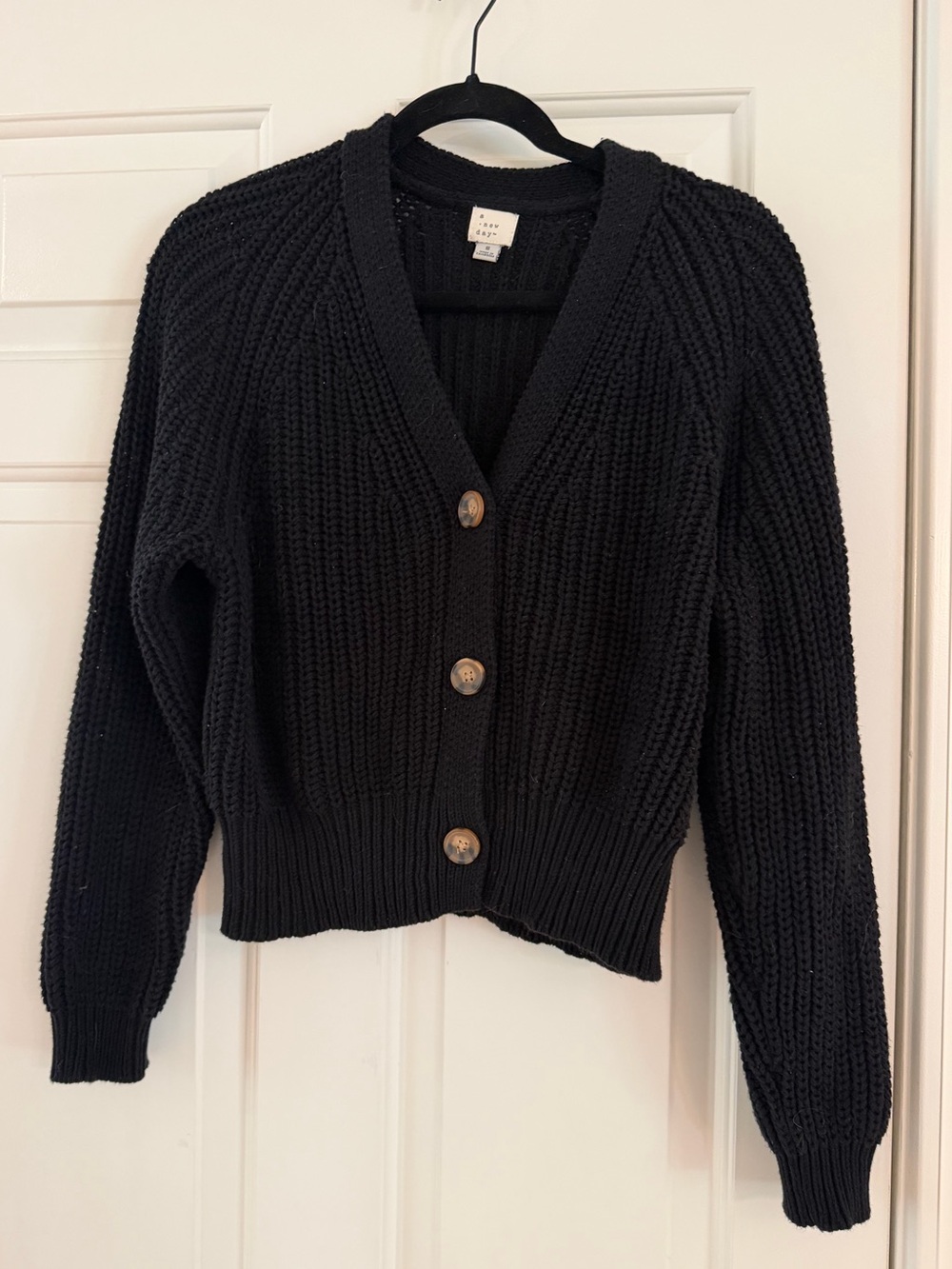 A New Day Black Chunky Knit V-Neck Button Cardigan